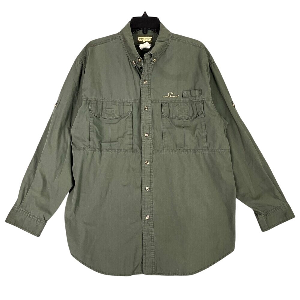 Saftbak Shirt Mens Large Green Button Up Stretch Vented Ducks Unlimited‎ Hunting